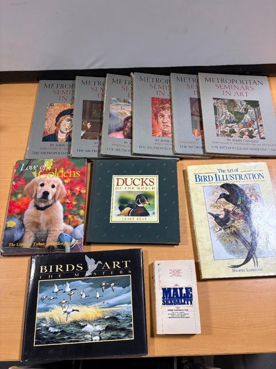 Collection of Cart and Animal Books, Golden Retrievers, Birds in Art, Male Sexuality, Bird Illustrations, Seminars in Art Series