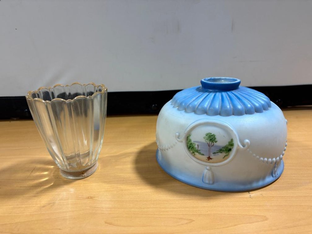 Hand Painted Lamp Shade and Clear Glass Vase