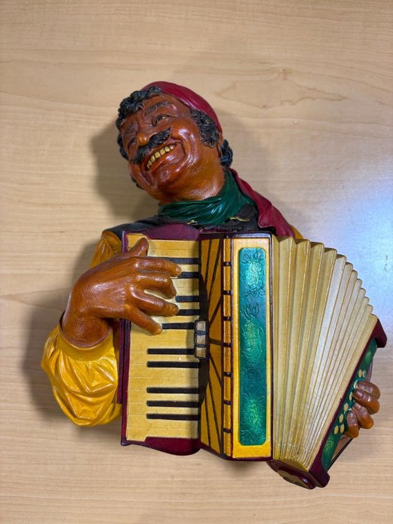 Hand Painted Large Bossons Head Wall Ornament; Romany - Accordion Player, Chalkware, c. 1960's