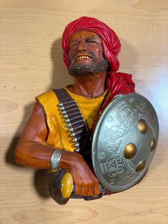 Hand Painted Large Bossons Head Wall Ornament; Pathan Warrior, Chalkware, c. 1960's