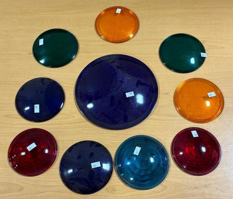 Lot o 10, Vintage Colored Railroad Lantern Lenses