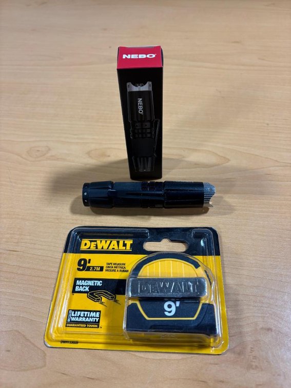 New, NEBO LED Rechargable Flashlight and DeWalt 9ft Tape Measure