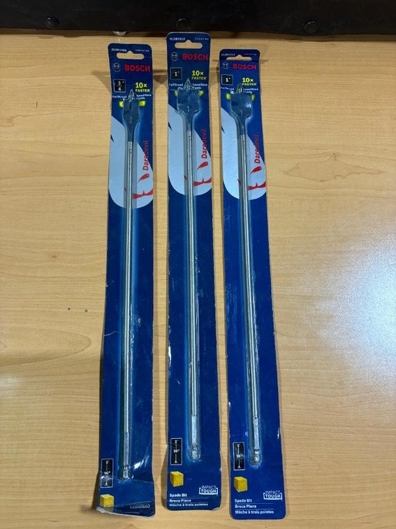 Lot of 3, New, Bosch Spade Bits, 3/4in, 1in and 1in