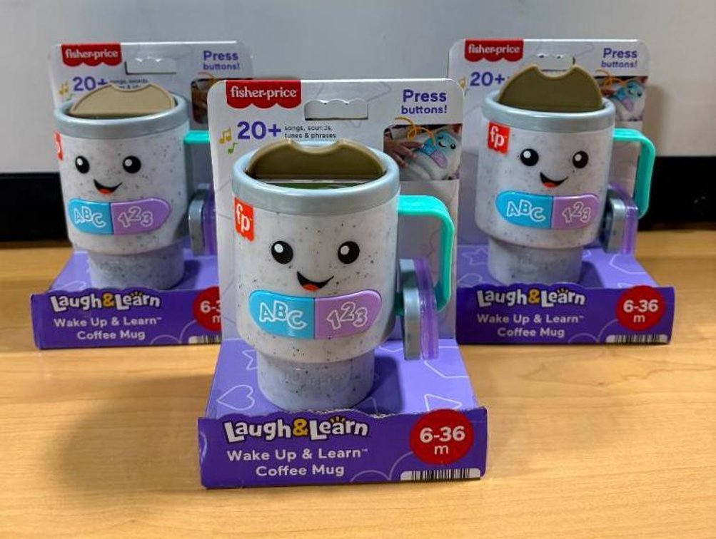 Lot of 3, New, Fisher-Price Laugh & Learn Wake Up and Learn Coffee Mug, Makes 20 Sounds, Ages 6m to 36m