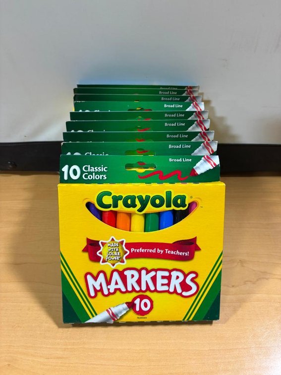 Lot of 9 Packages, Ten-Packs, Primary Colors Crayola Markers Sets