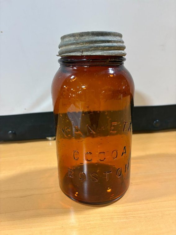Antique Amber Cocoa - Boston Embossed Mason Jar w/ Zinc / Galvanized Lid