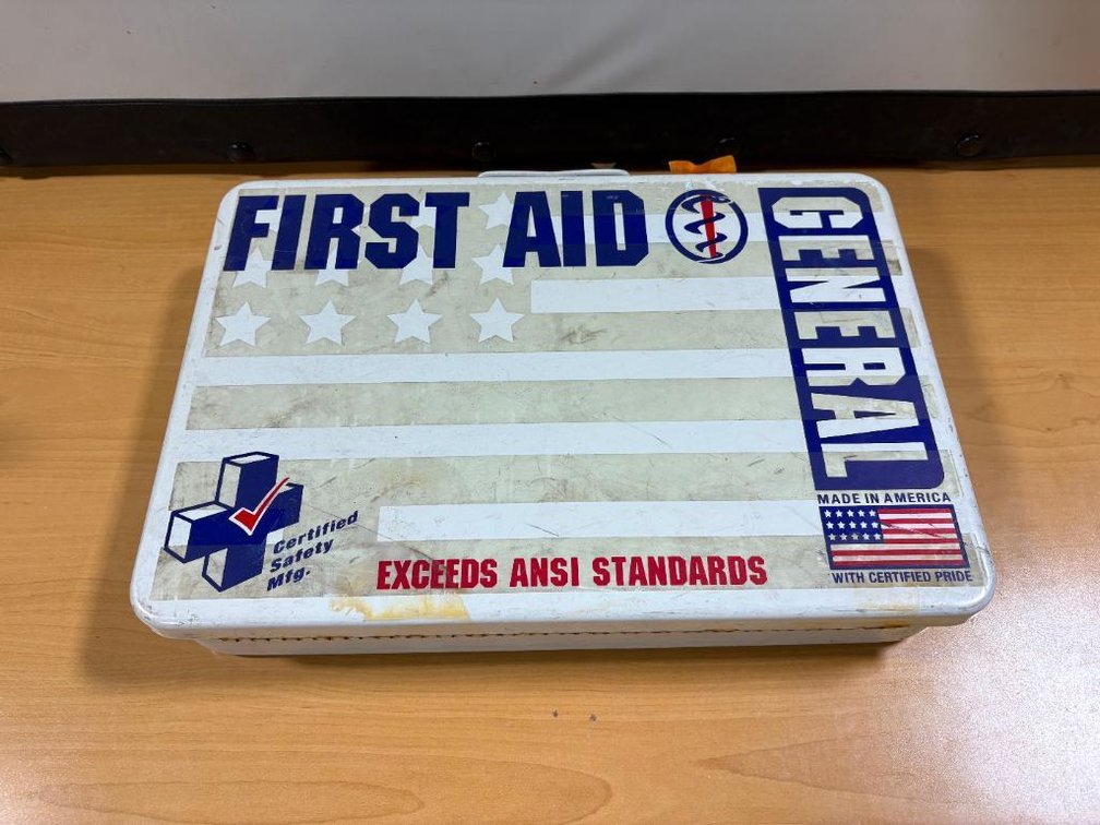 New First-Aid Kit in Metal Case, From School Bus, Never Used