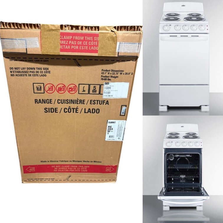 New in Crate, Summit RE203W, 20in Wide Electrical Coil Range/Oven - Narrow Range for Small Kitchens & Apartments