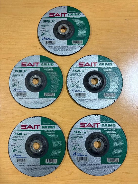 Lot of 5, New, SAIT Grind C24N-BF Grinding Wheels, 7x1/4, Masonry/Stone