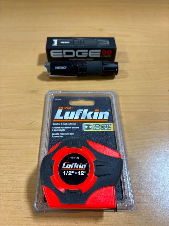 New, NEBO Rechargeable Flashlight and Lufkin 12ft Tape Measure