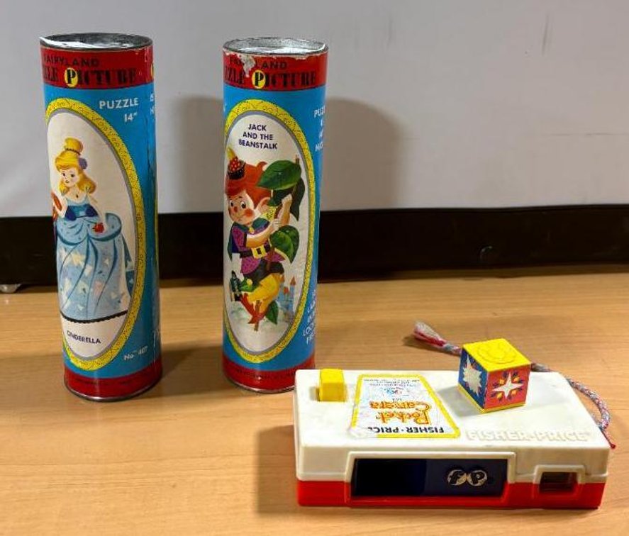 Vintage Cinderella and Jack and the Beanstalk Puzzles, Fisher-Price Pocket Camera
