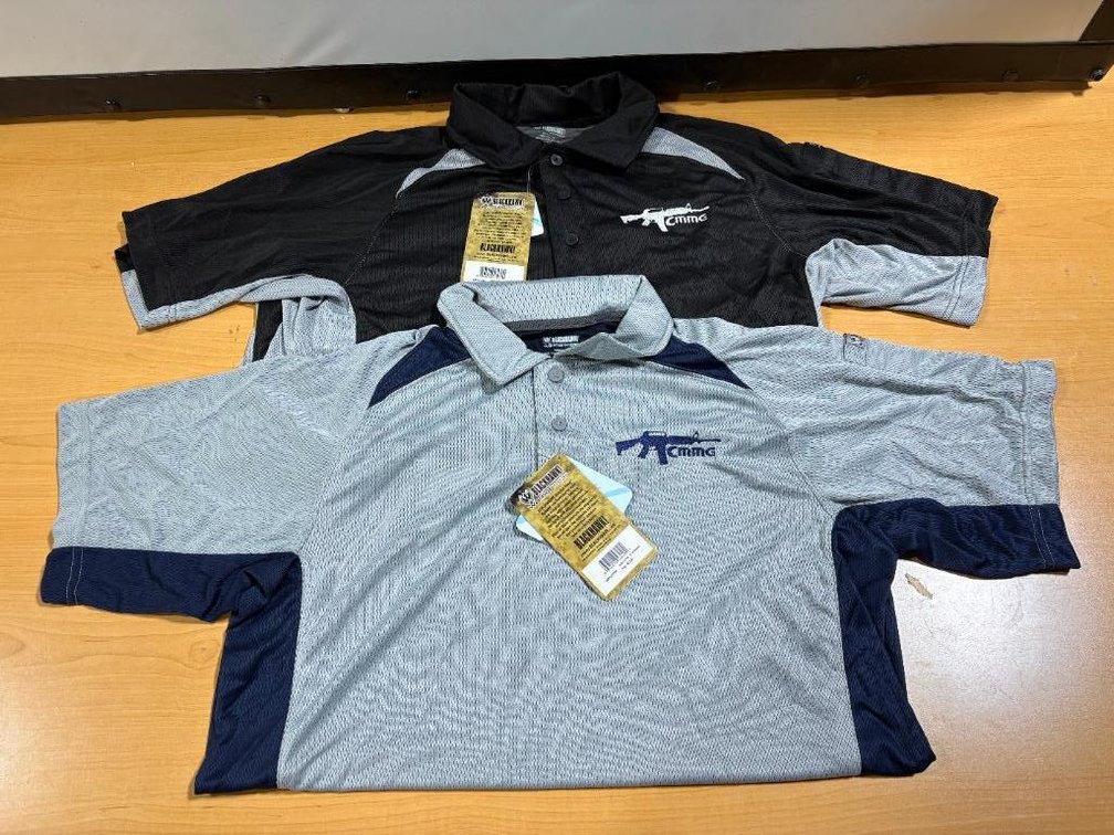 Lot of 2, New Performance Tactical Polo Shirts, CMMG Logo Blackhawk Warrior Wear Size Med.