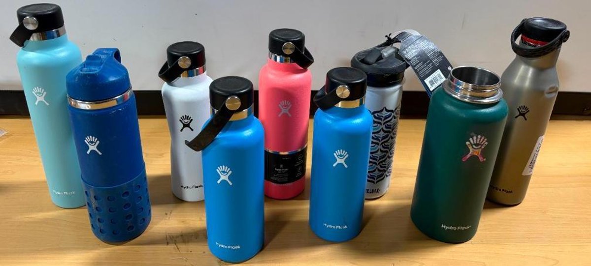 Lot of 9, NEW, Hydro Flask Wide Mouth Bottles, Most w/ a Small Dent or Two, One Missing Cap, Never Used