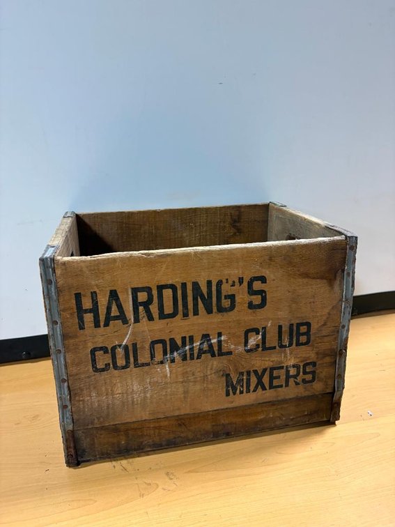 Antique Harding's Colonial Club Mixers Wood Advertising Crate, 32oz Beverages