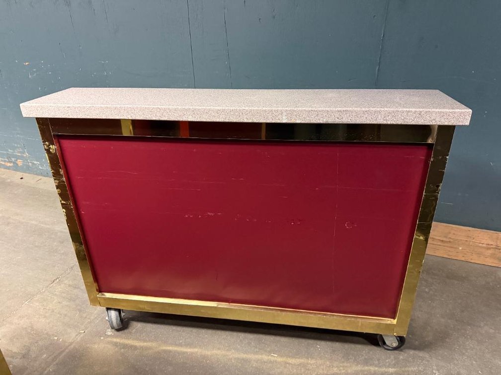 Commercial Mobile Portable Bar, Solid Surface Top, Smooth Casters, Speed Rails, Ice Bin 62in W x 45in H x 24in D