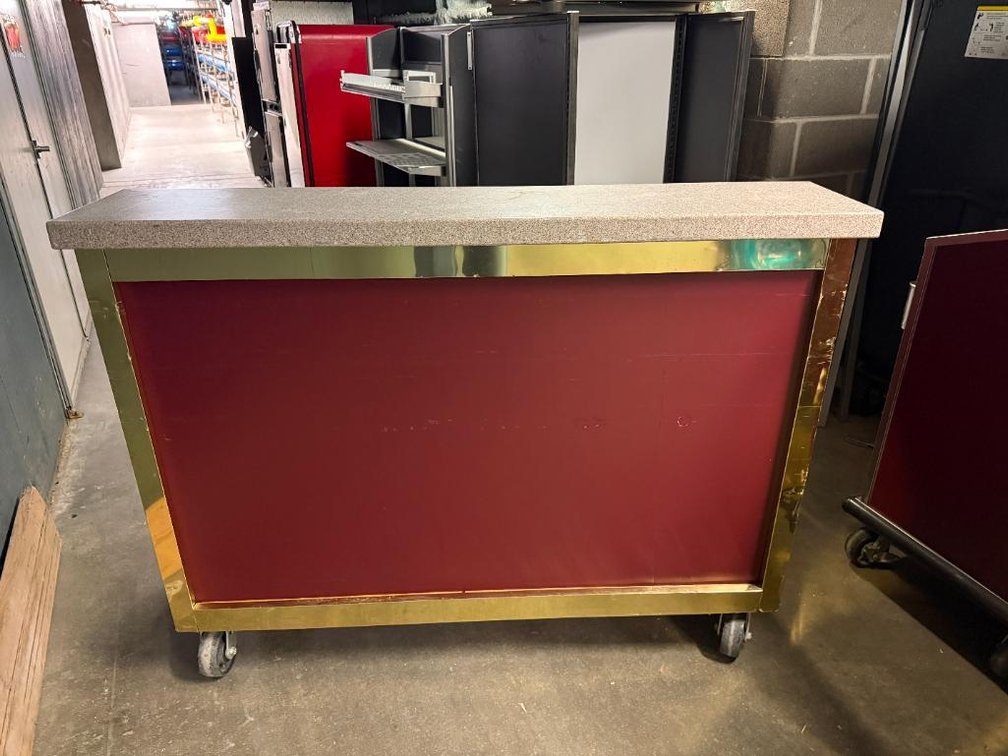 Commercial Mobile Portable Bar, Solid Surface Top, Smooth Casters, Speed Rails, Ice Bin 62in W x 45in H x 24in D