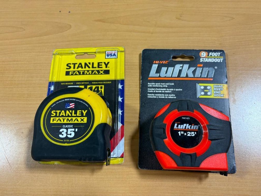 2 New, Stanley FatMax Classic 35ft Tape Measure, Hi-Viz Lufkin 25ft Tape Measure ($55/Retail)