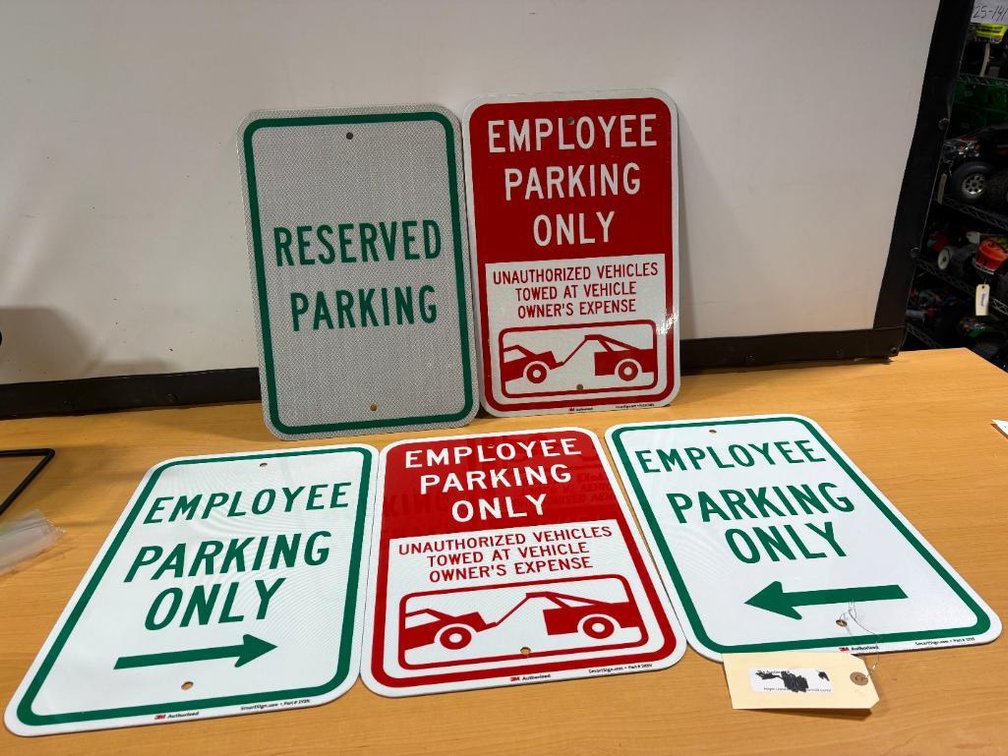 Lot of 5 New Signs, Parking Related Street Signs, Employee Parking, Reserved Parking