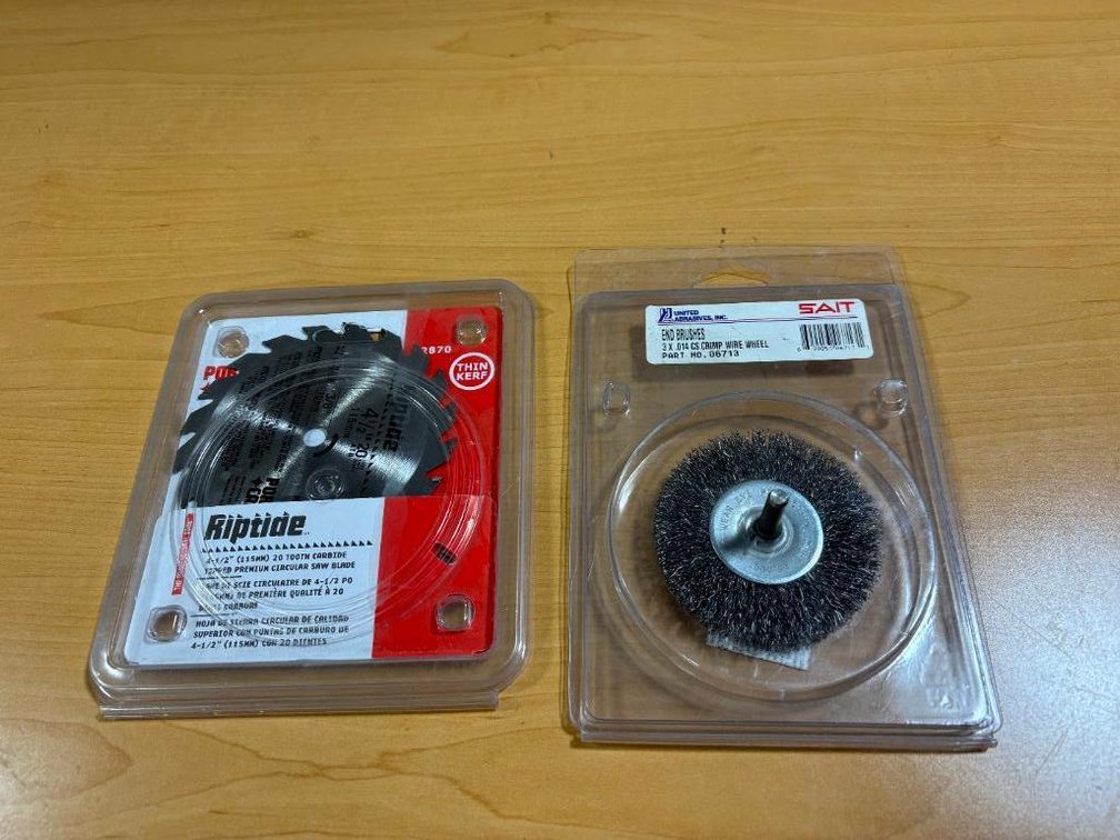Lot of 2, New, Porter-Cable Riptide 4-1/2in 20 Tooth Carbide Circular Saw Glade, SAIT End Brushes 3x.014 CS Crimp Wire Wheel