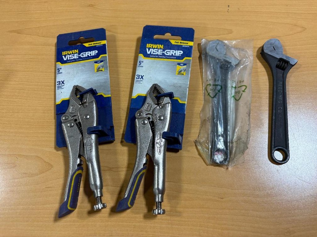 Lot of 4, New, Tools, (2) Irwin Vise Grips, 5in, (2) Adjust Crescent Style Adjustable Wrenches by Reed Mfg.
