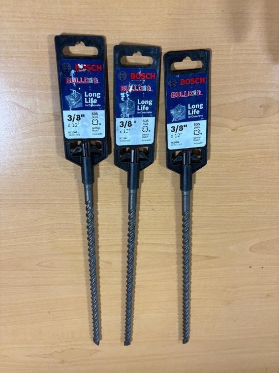 Lot of 3, New, Bosch Bulldog Long Life German Made Concrete Cutting Bits, 3/8in x 12in
