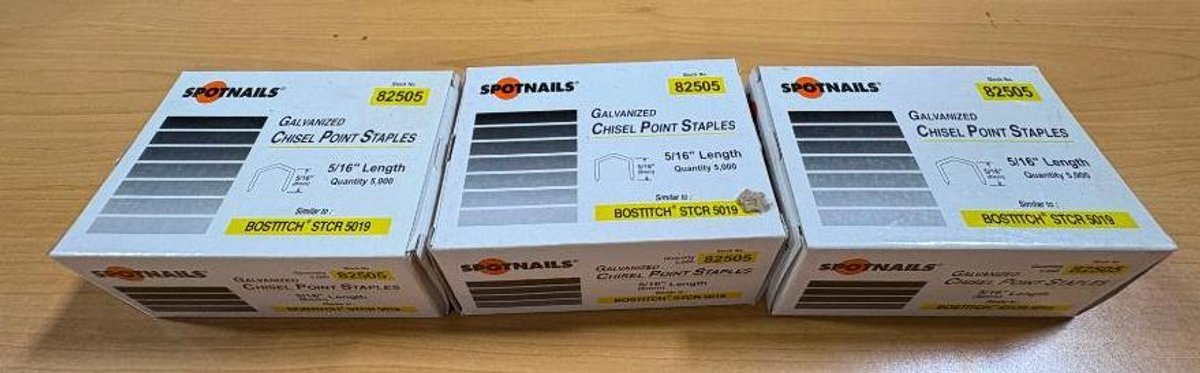 Lot of 3, New, Cases, SpotNails, Galvanized Chisel Point Staples 5/16in (Bostitch STCR 5019) No. 82505