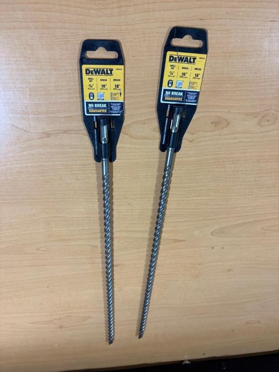 Lot of 2, New, DeWalt Drill Bits, Concrete, 3/8in x 16in/18in, No Break Bits