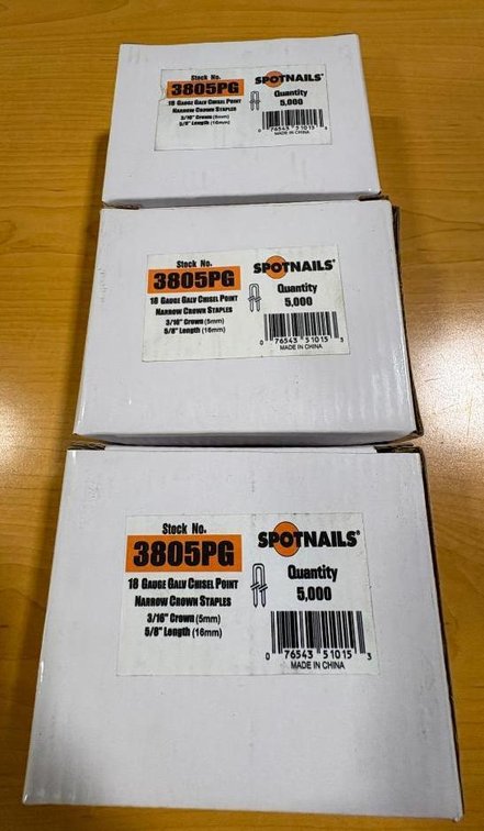 Lot of 3, New, Spotnails Cases, 18 Gauge Galv. Chisel Point Narrow Crown Staples, 5/8in Length, 15,000 Total Qty