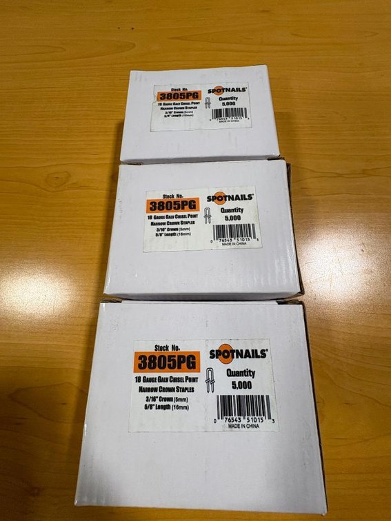 Lot of 3, New, Spotnails Cases, 18 Gauge Galv. Chisel Point Narrow Crown Staples, 5/8in Length, 15,000 Total Qty