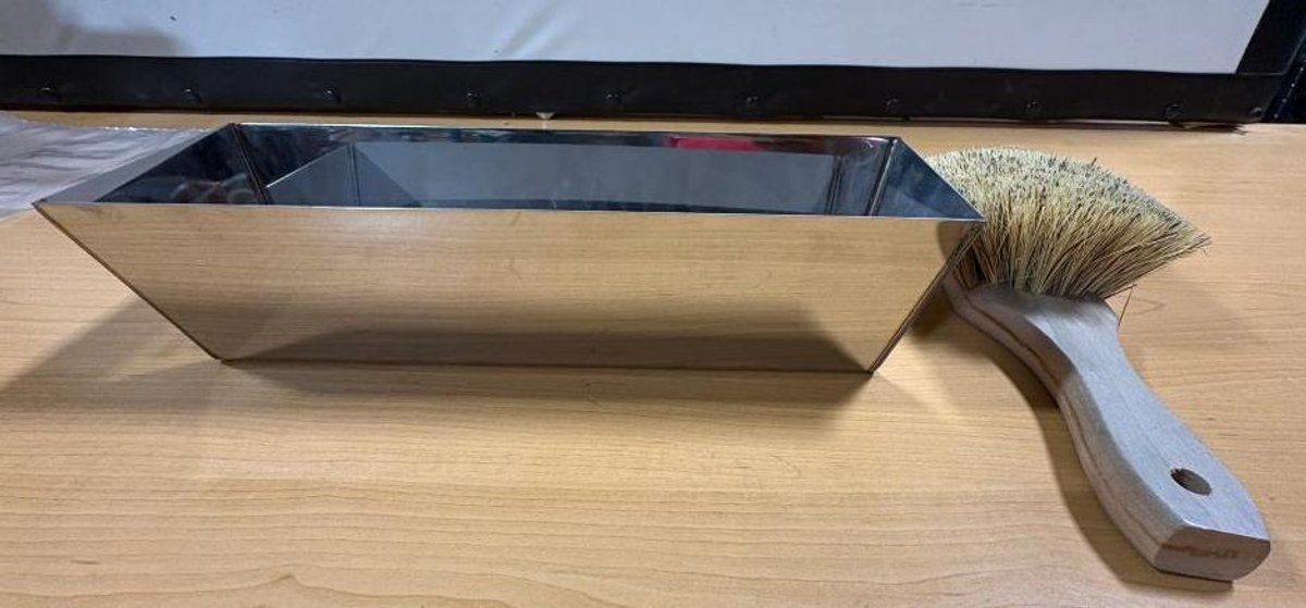 New Galvanized Tin Liquid Material Tray & New Utility Scrub 8in Union Fiber Brush
