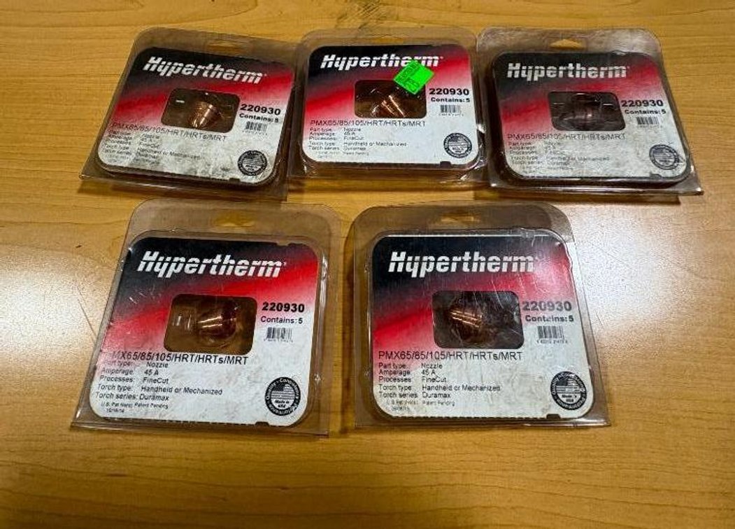 Lot of 5, New, Hypertherm Torch Tip Nozzles, 5/Package, 25 Total, No. 220930, Fine Cut, 45 A Amp, Duramax
