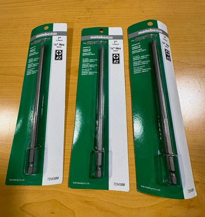 Lot of 3, New, Metabo SuperDrive 7in 1/4in Hex #2 Driver Bits