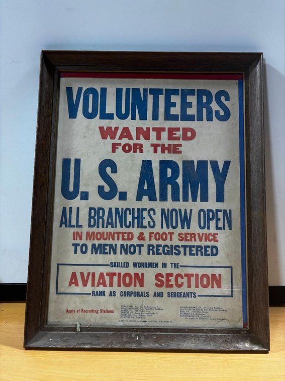 Vintage WWI Era U.S. Army Recruitment Poster, Framed, Aviation Section, All Branches