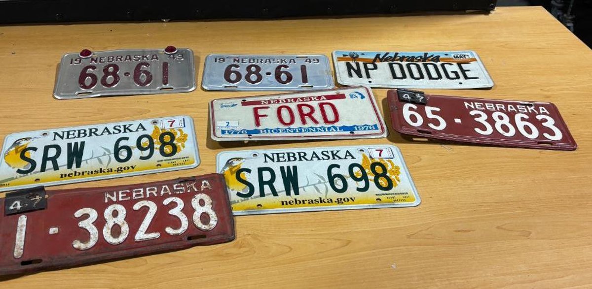 Collection of Vintage Nebraska License Plates, 1940's 1976 Centennial Vanity Plate FORD