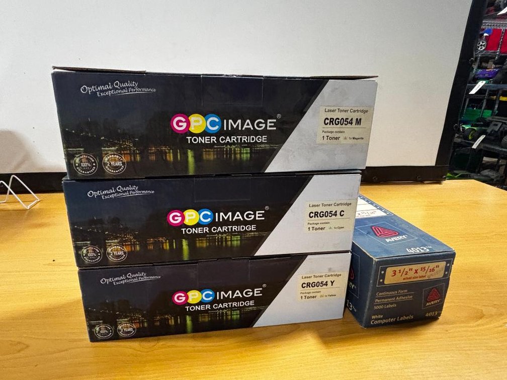 New Color Ink Toner Cartridges, Case of New Mail Label Stickers