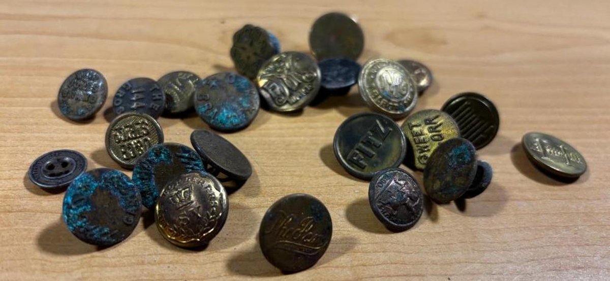 Group of Early 20th Century WWI and WWII Era Brass Buttons, Embossed, See Images for Detail