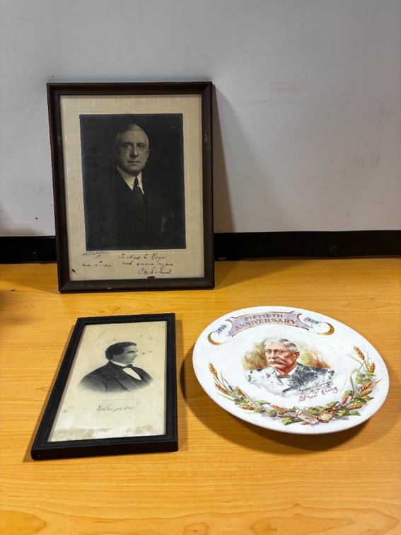 Autographed Charles Schwab Photo c. 1934, Frederick Krug Brewing Plate, Signed Ed. Creighton Photo