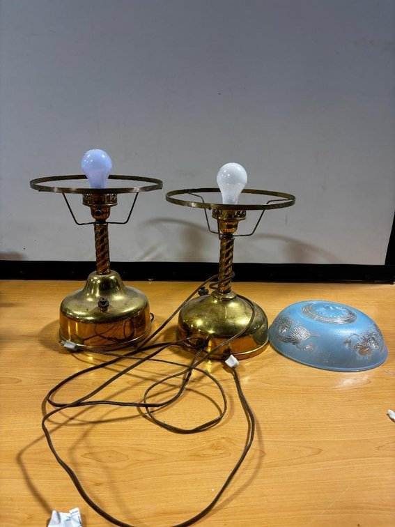 Pair of Antique Lamps w/ One Glass Shade
