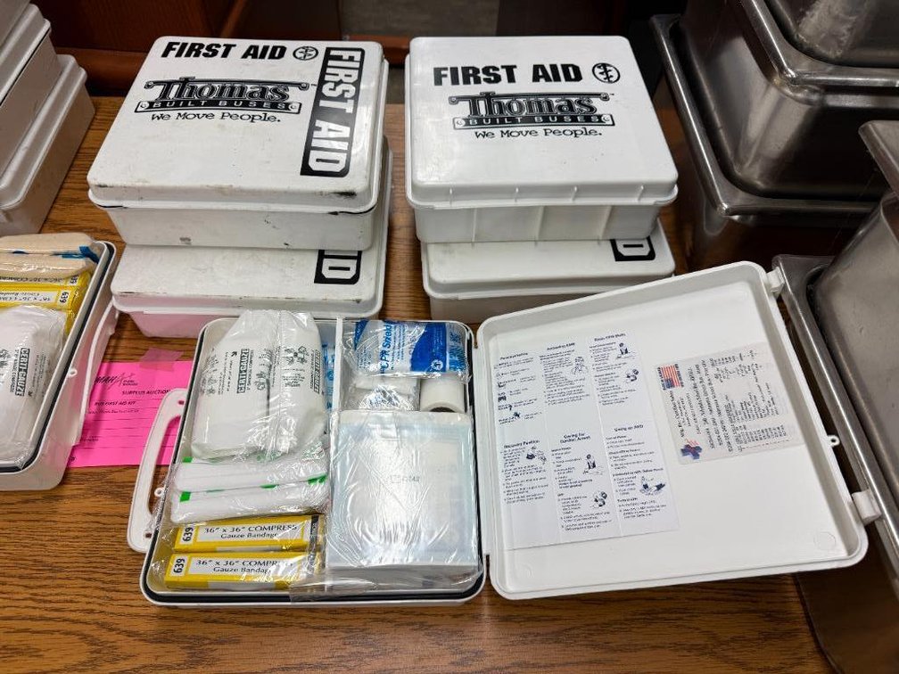 Lot of 5, New Old Stock First Aid Kits, Removed from Retired School Buses, Full of First Aid Supplies, Metal Cases