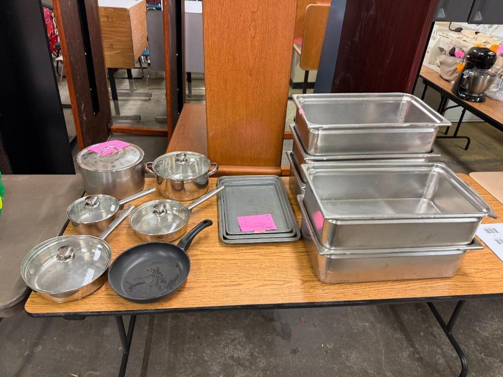 Steam Pans, Pots and Pans, 6 Pots & Pans, 5 Full-Size Steam Pans , 3 Baking Sheets