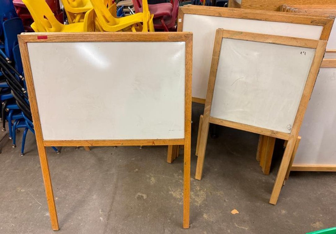 Lot of 3, A-Frame Dry Erase Boards, Some Have Chalkboard Side or Corkboard Side, See Images