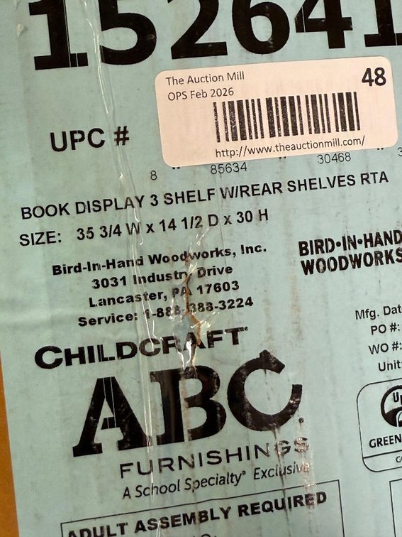 Childcraft ABC Furnishings Book Display 3-Shelf w/ Rear Shelves RTA 35-3/4in W x 14-1/2in x 30in H, New in Box