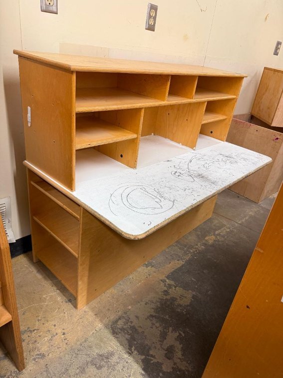 Wood Daycare Playcenter Work Station w/ Lower, Side and Uppper Storage Areas, Work Surface