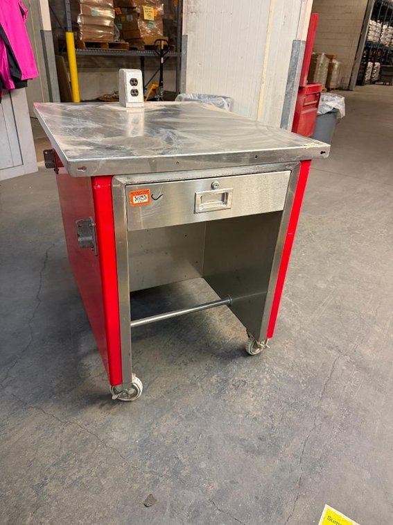 ColorPoint Portable Work Counter Model 36-CSE, Mobile Base, Center Drawer, Stainless Steel Top