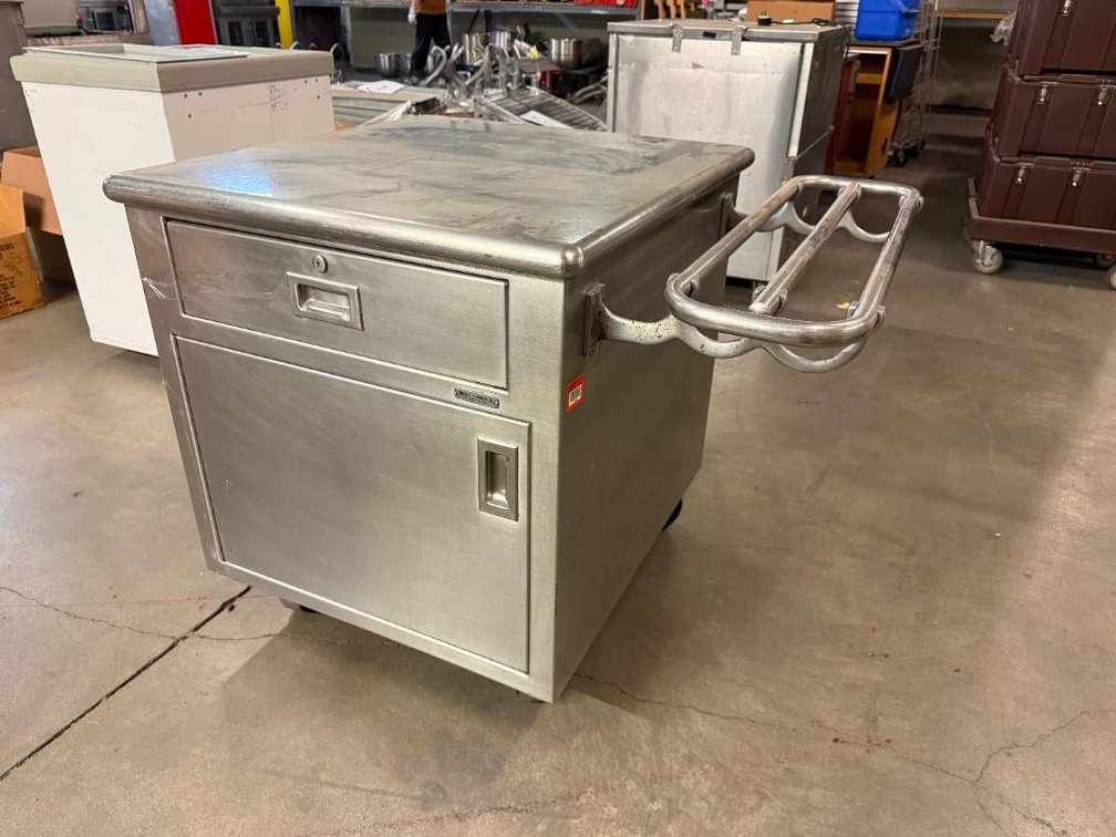 Commercial Stainless Steel Mobile Cabinet w/ Storage and Center Drawer, Mobile Base & Side Rack