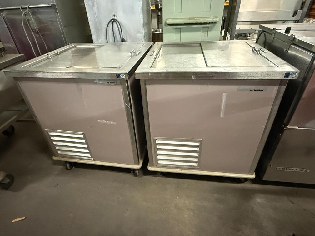 Lot of 2, Shelleyglas by Delfield Reach-In Cooler or Freezer on Mobile Bases, Clean Units, May Be Older