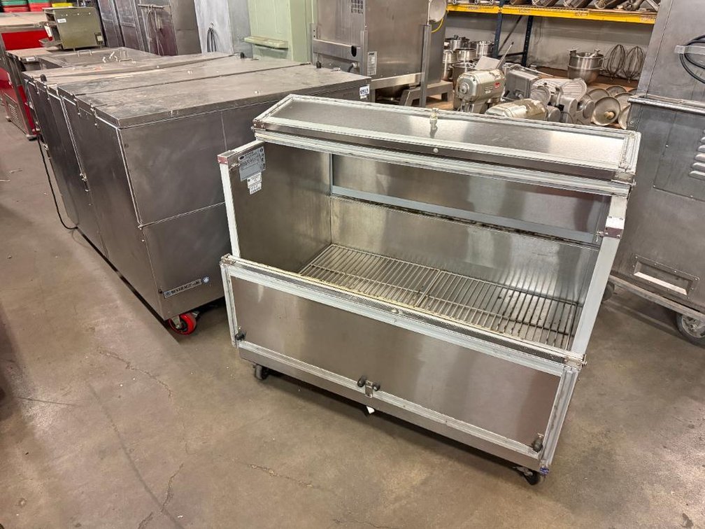 Lot of 3, Beverage-Air ST49N Reach-In (Milk) Coolers w/ Drop-Down Doors, Mobile Bases, Clean Older Units