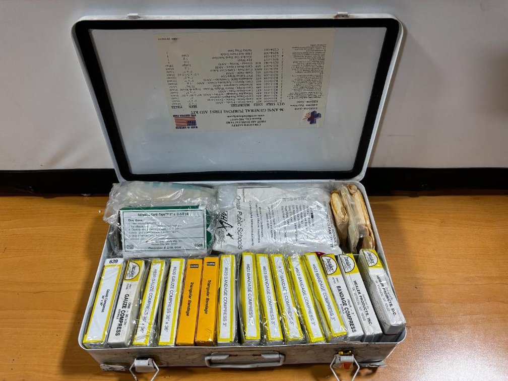 Certified Safety Mfg. First Aid Kit in Metal Case, Full, Unused (from OPS School Bus Stock)
