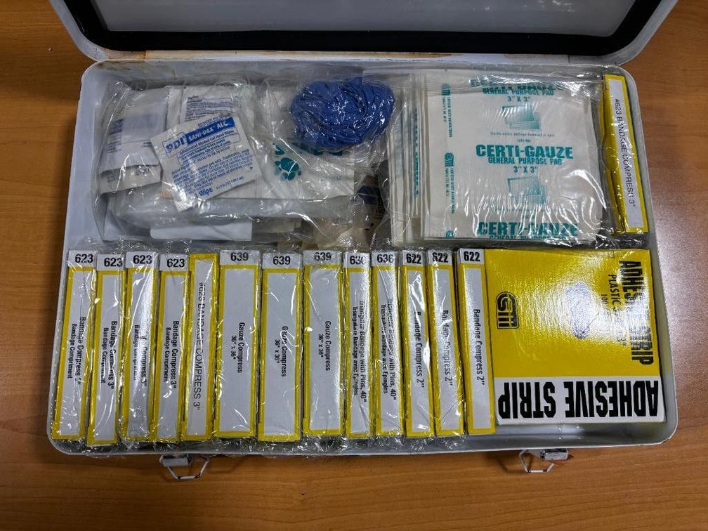 Certified Safety Mfg. First Aid Kit in Metal Case, Full, Unused (from OPS School Bus Stock)