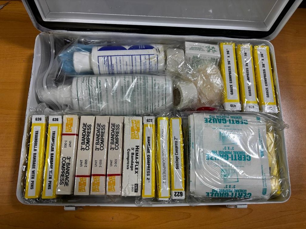 Certified Safety Mfg. First Aid Kit in Metal Case, Full, Unused (from OPS School Bus Stock)